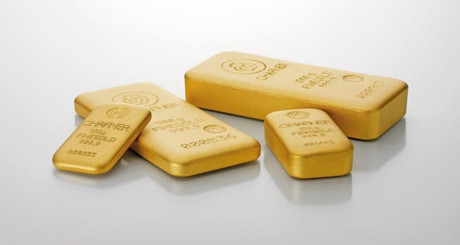 Formschöne geprägte Goldbarren in Größen von 1 Gramm bis 100 Gramm